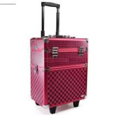 Maleta profissional c/ 2 andares 2 rodinhas - Xadrez Pink